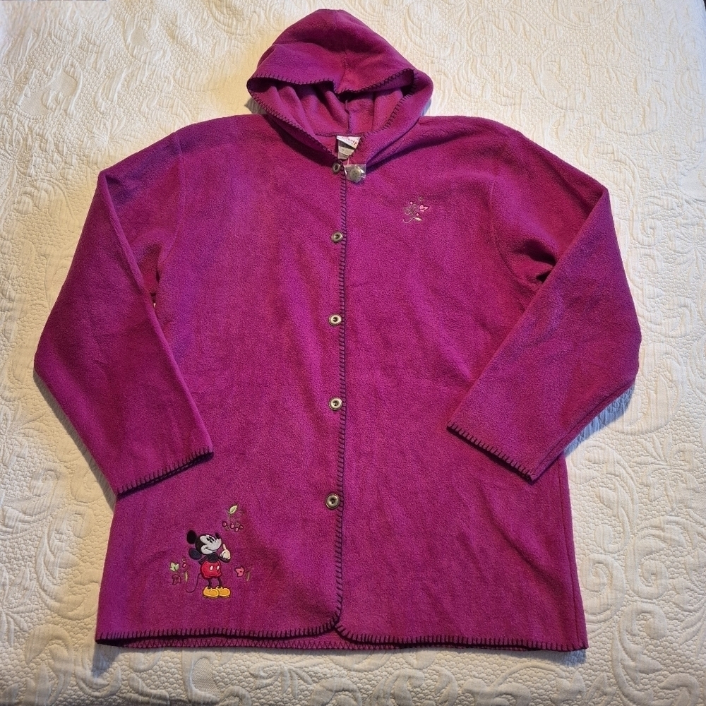 Disney Store women's XL purple hooded fleece embroidered design sweater NEW